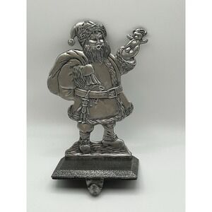 Vintage Pewter Santa Claus Stocking Holder Shelf Fireplace Stocking Holder Hook